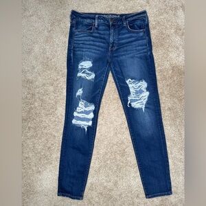 American Eagle Outfitters Dark Blue Distressed Skinny Jeans